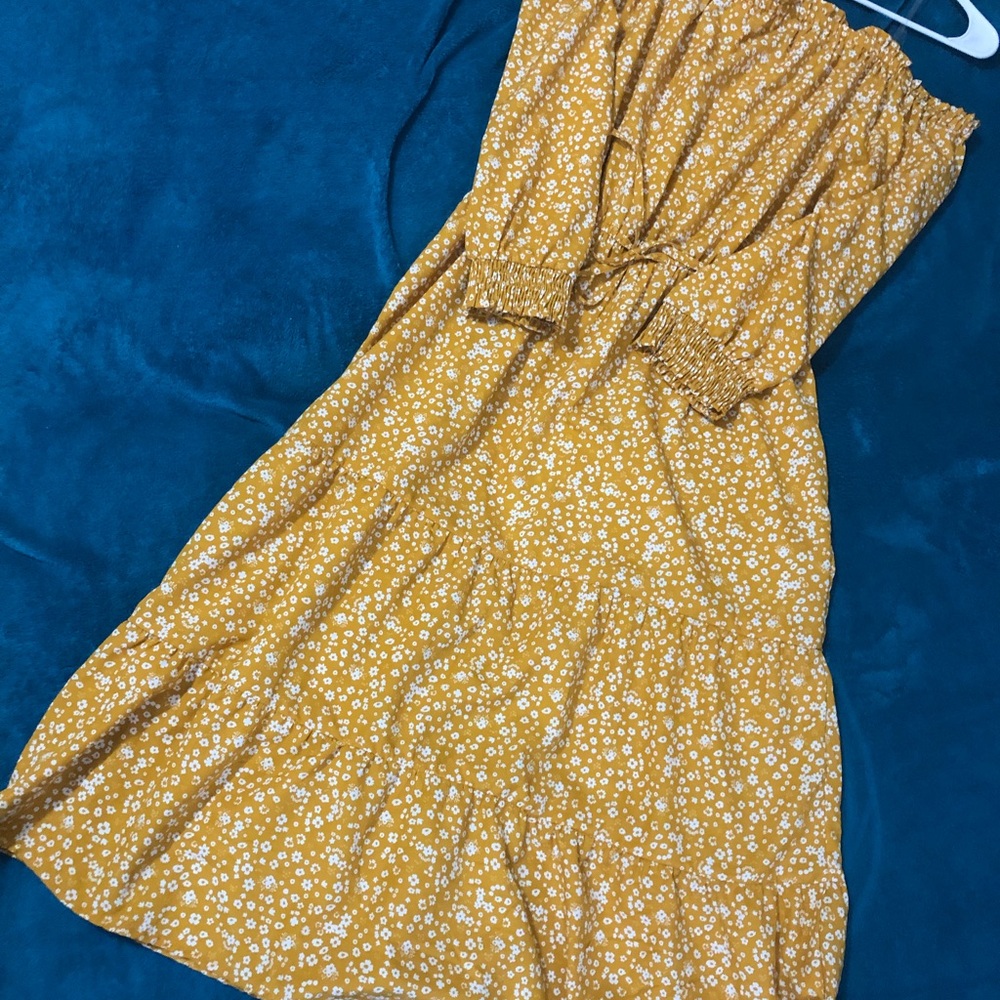 Yellow Floral Off the Shoulder Sun Dress